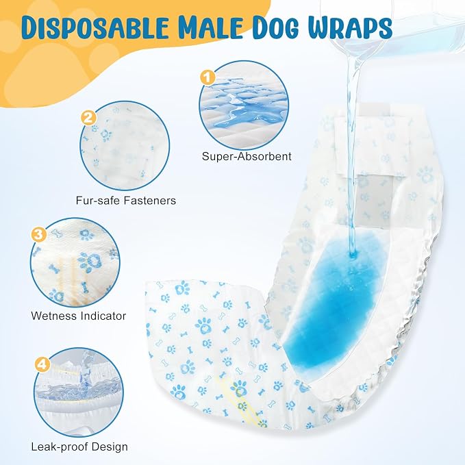 Dog Diapers Male 80 Count Belly Bands for Male Dogs S, Male Dog Diapers Disposable with Wetness Indicator Adjustable Male Dog Wraps Super Absorbent Leak-Proof for Incontinence Marking - Blue