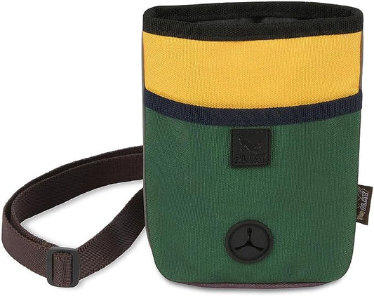 P.L.A.Y. Scout & About Deluxe Training Treat Pouch with Poop Bag Dispenser - 3 Way Wear, Detachable & Adjustable Strap, Reflective Strips, Water-Resistant Back Zipper Pocket, Squeaker (Moss)