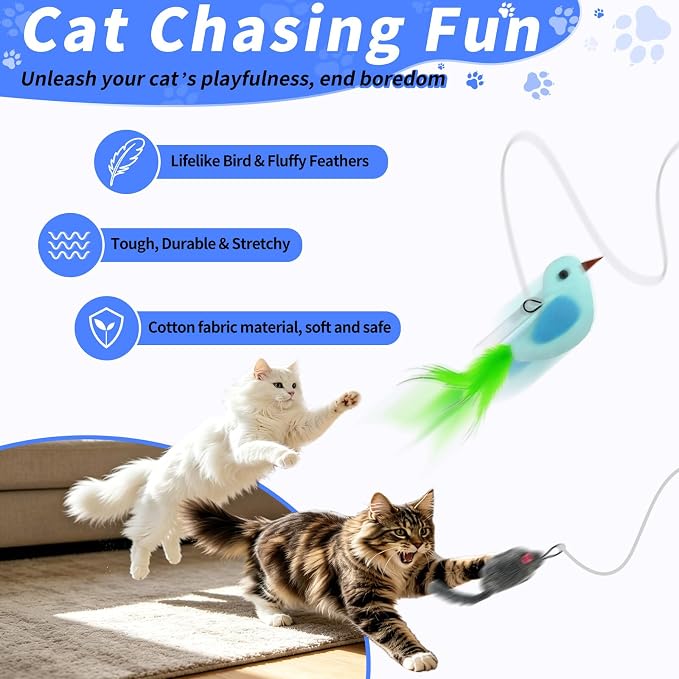 Interactive Cat Toys for Indoor Cats, Door-Hanging Automatic Flying Bird Feather Toy, USB Rechargeable Smart Cat Toy, Safe for Chase and Exercise, Relieves Bored for Kittens and Adult Cats