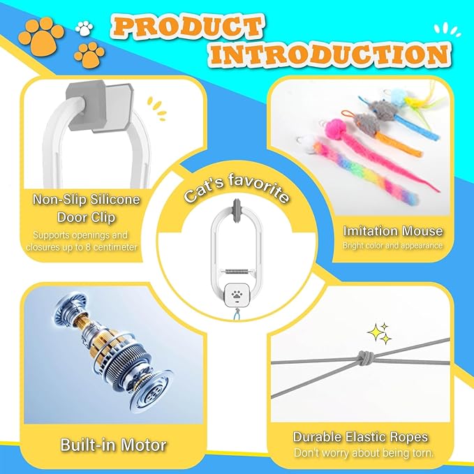 Interactive Cat Toy, Rechargeable Electric Cat Teaser, Hanging Door cat Toy, 2 Motion Modes (360° Spin & Irregular Jumping), Smart Auto Cat Toy for Exercise & Fun, Grey
