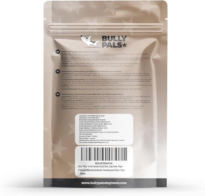 6 inch Standard Bully Sticks for Small to Medium Dogs (10 Pack) - All Natural Dog Bones & Dental Chews, Long Lasting Pizzle Sticks, Easily Digestible, Rawhide Free Beef Dog Treats