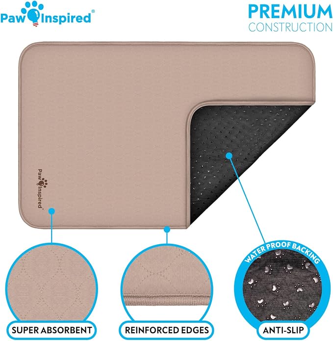 Paw Inspired Washable Crate Liners for Dogs (2 Pack), Leakproof, Non-Slip Pee Pads for 48 Inch Kennels, Reusable Puppy Pads for Potty Training, Whelping, Waterproof Mat (47x29 Inch, Pack of 2)
