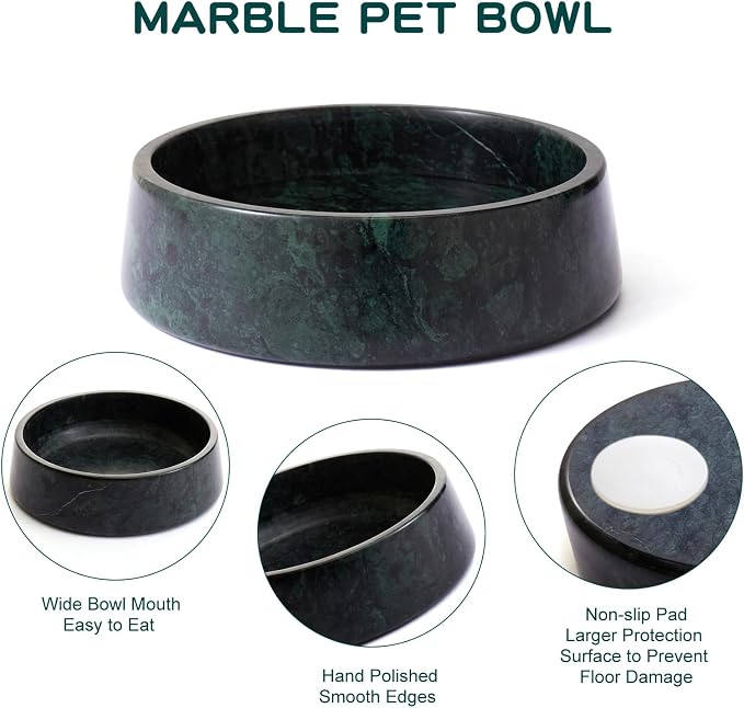 SAMAH Green Marble Dog Bowl, Non-Slip Dog Food Water Bowl, Large Weighted Stone Dish, Natural Marble Heavy Pet Bowl, Easy to Clean, Gifts for Cat Lovers, Perfect Cat Dog Gifts, Holds 6 Cups(6 lbs)