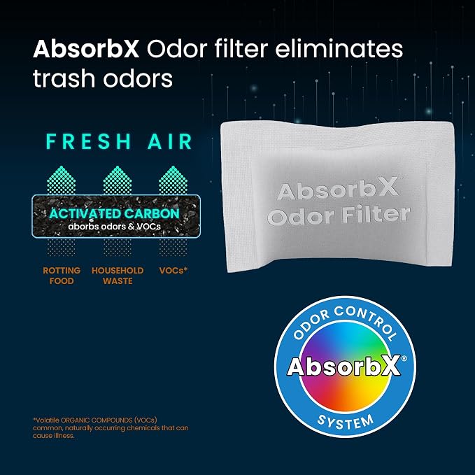 iTouchless 6-Pack AbsorbX Odor Filter, Eliminates Trash Smells, All Natural Activated Carbon, Biodegradable, for 8 Gallon and Larger Waste Bins with Deodorizer Compartment