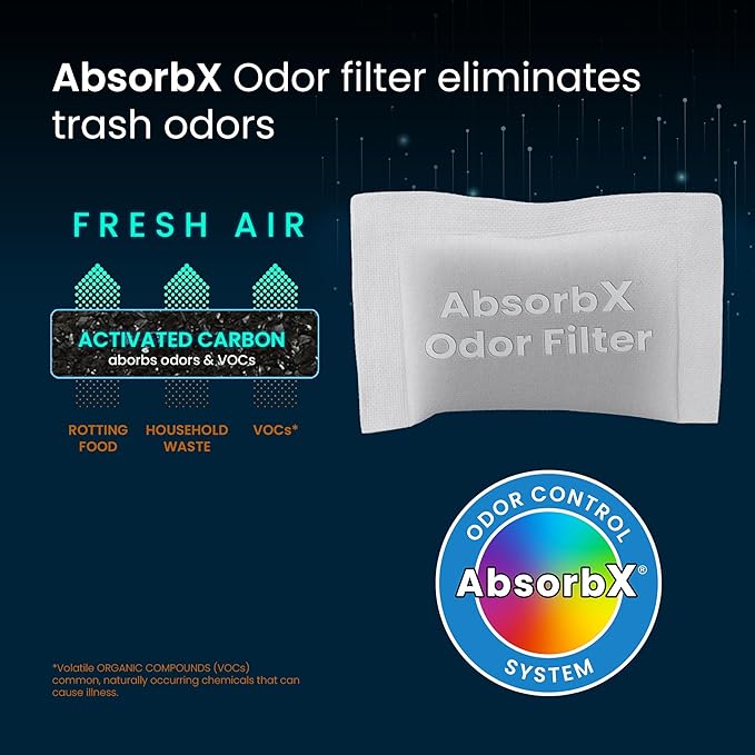 iTouchless Official AbsorbX 3-Pack Trash Can Odor Filters, Activated All Natural Charcoal Odor Absorber Deodorizer Stops Garbage Smells Air Freshener for 8 Gal and Larger Garbage Bins with Compartment