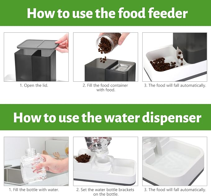 Yummy Sam Automatic Small Pet Feeder and Water Dispenser, 2 in 1 Gravity Cat Auto Pet Feeder and Waterer Set Feeder Dish for Small Medium Pets Dog Puppy Kitten (Grey)