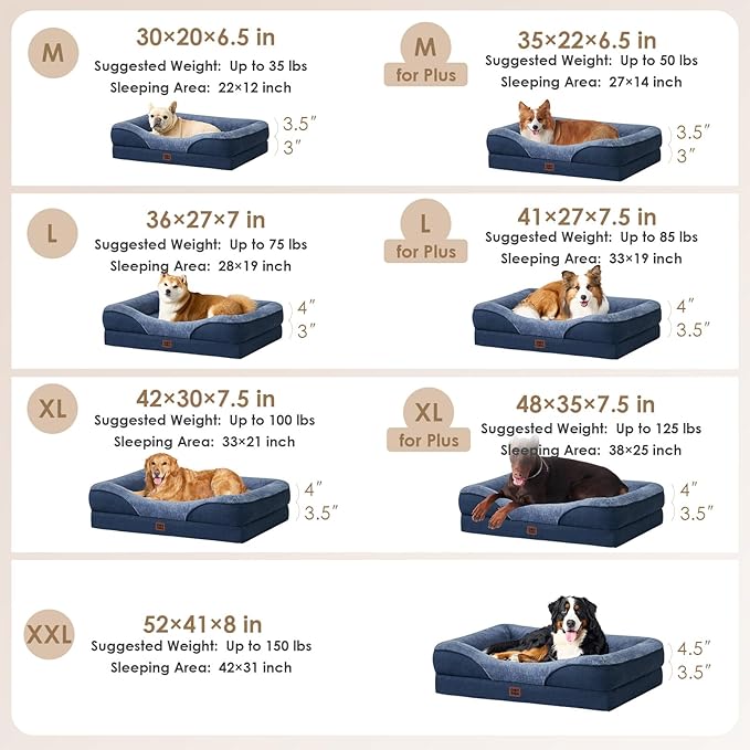 EHEYCIGA Orthopedic XXL Dog Bed for Large Sized Dog, 52x41 Inch Extra Large Memory Foam Dog Couch Bed with Sides, Waterproof Liner & Washable Removable Cover, Bolster Pet Sofa, Navy