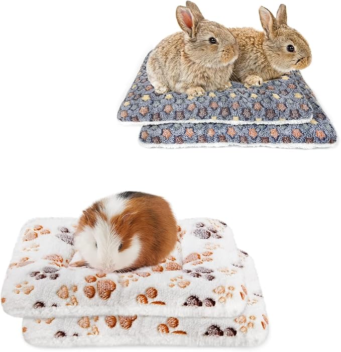 Amakunft 2 Pcs Guinea Pig Bed Mat Washable, Rabbit Winter Bed Pad for Indoor （2pcs Size M & 2 pcs Size L）