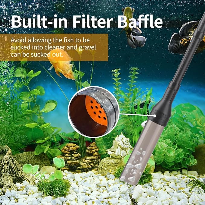 Large Gravel Vacuum for Aquarium, Adjustable Length Manual 256GPH Aquarium Gravel Cleaners, Low Water Level Fish Tank Water Changer with Suction Ball, Use for Fish Tank Cleaning Gravel and Sand