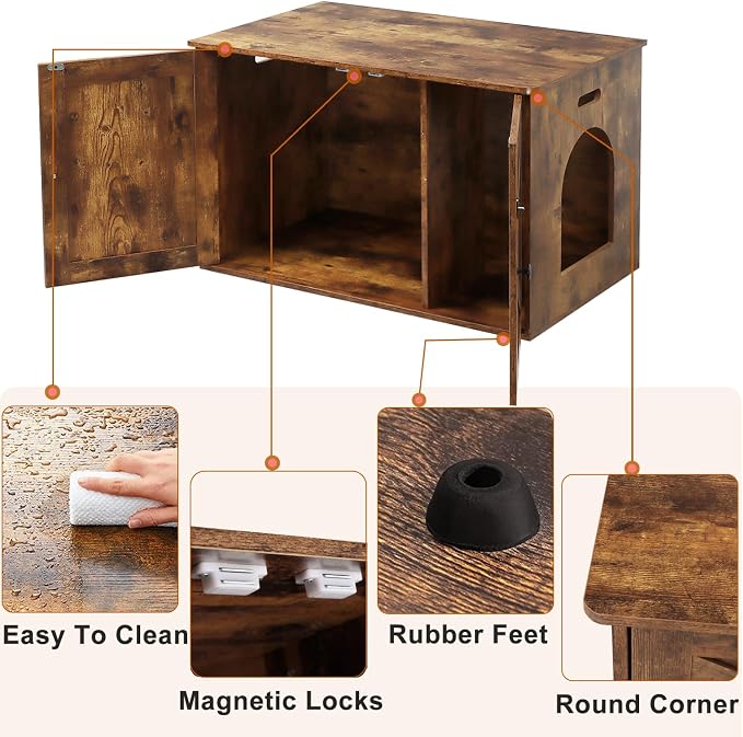Timberer Cat Litter Box Enclosure, Litter Box Furniture Hidden with Removable Divider, Wooden Cat Washroom Furniture, Indoor Cat House, Rustic Brown