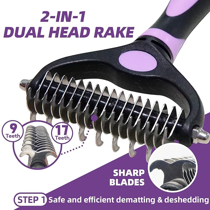 7 PCS Dog Brush for Shedding and Dog Washing Gloves - Quick Drying Dog Towel,Bath Brush for Long & Short Haired Dogs, Cats Purple Grey