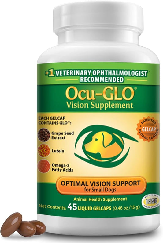 Ocu-GLO Vision Supplement for Small Dogs by Animal Necessity with Lutein, Omega-3 Fatty Acids, Grape Seed Extract and Antioxidants to Promote Eye Health in Dogs, 45ct Liquid Gelcaps