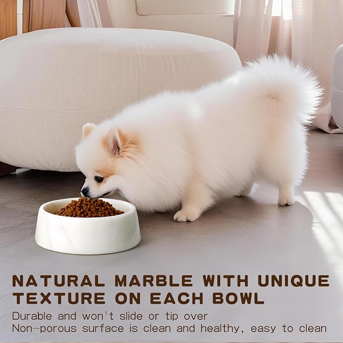 SAMAH White Marble Dog Bowl, Non-Slip Non-Tipping Heavy Dog Food Bowl, Large Weighted Stone Dish, Natural Marble Pet Water Bowl, Easy to Clean, Perfect Gift for Cat & Dog Lovers, Holds 6 Cups(6 lbs)