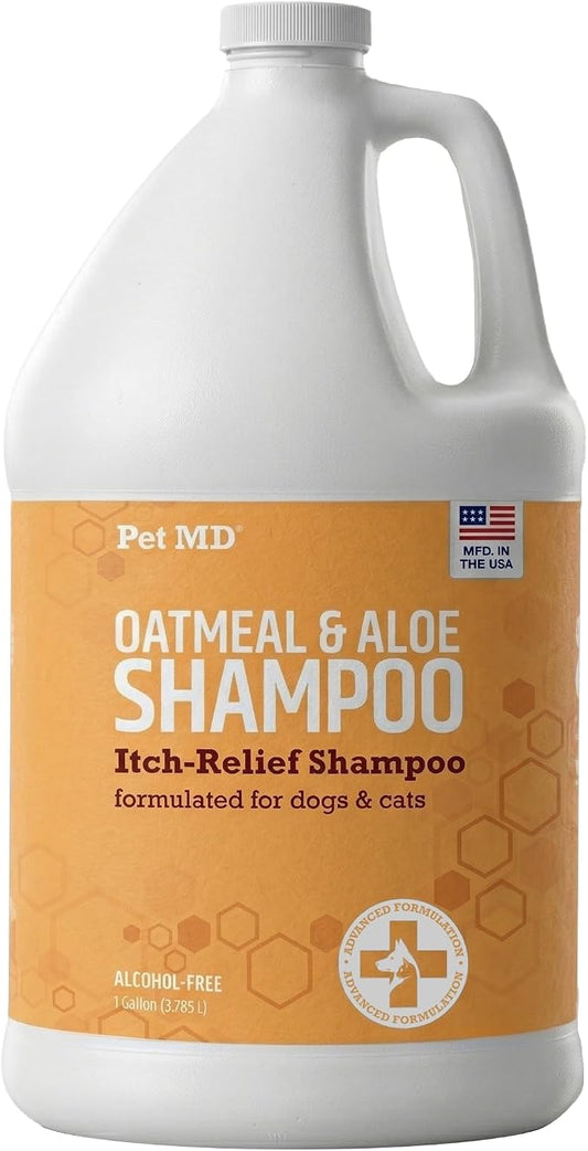 Pet MD Oatmeal & Aloe Shampoo for Dogs and Cats - Nourishing Anti Itch for Sensitive Dry Skin & Flaking - Professional Grooming & Moisturizing Dog Shampoo Gallon