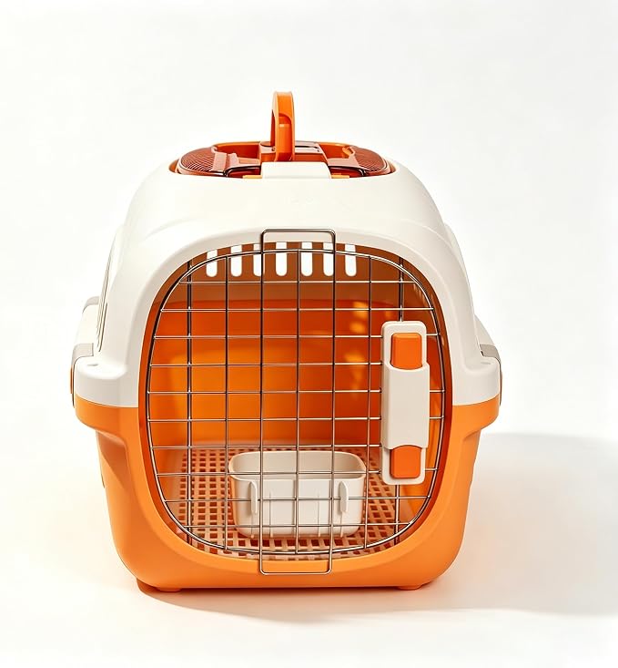 Cat Carrier Airline Approved, Portable Pet Travel Crate with Anti-Stress Design for Cats & Small Dogs, Car Safe Kennel with Top Window (Orange)