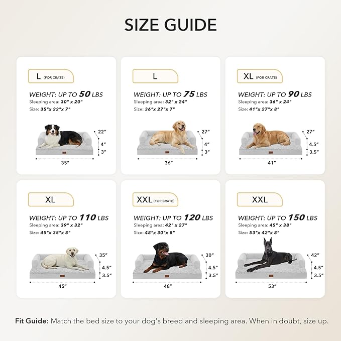 Orthopedic Dog Beds for Medium Sized Dogs, Waterproof Egg Crate Foam Medium Dog Couch Beds for Crate 35x22Inch, Washable Pet Beds with Removable Cover and Nonskid Bottom, Grey White
