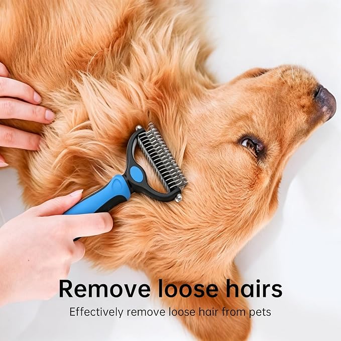 pet pro grooming tool, double-sided undercoat brush and stainless steel pin combflea comb. Ideal for grooming and removing long & matted hair of cats and dogs. (4-piece set)