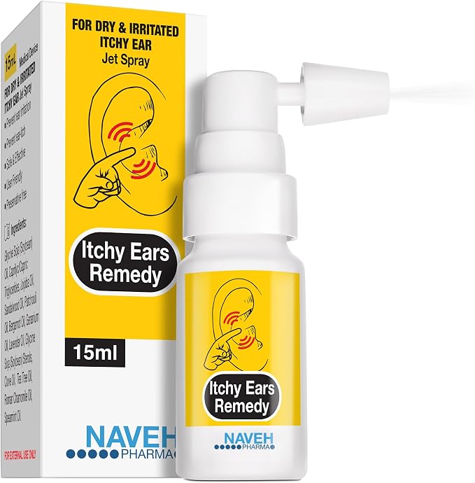 NAVEH PHARMA® Itchy Ears Remedy Ear Cleaning and Itch Relief — Moisturizing Spray for Dry-Feeling Ears, Cleanses & Soothes the Outer Ear, Gentle Daily Ear Hygiene, Spray Applicator (0.5 Fl Oz)
