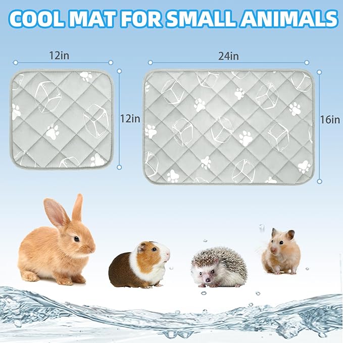 Homimp Summer Cooling Mat for Small Animals, 8PCS Guinea Pig Cage Liner Hamster Pee Pad, Washable Rabbit Cool Pad, Breathable Bed Blanket for Bunny Hedgehog, Keep Cooling for Pets, Grey 12"X 12"