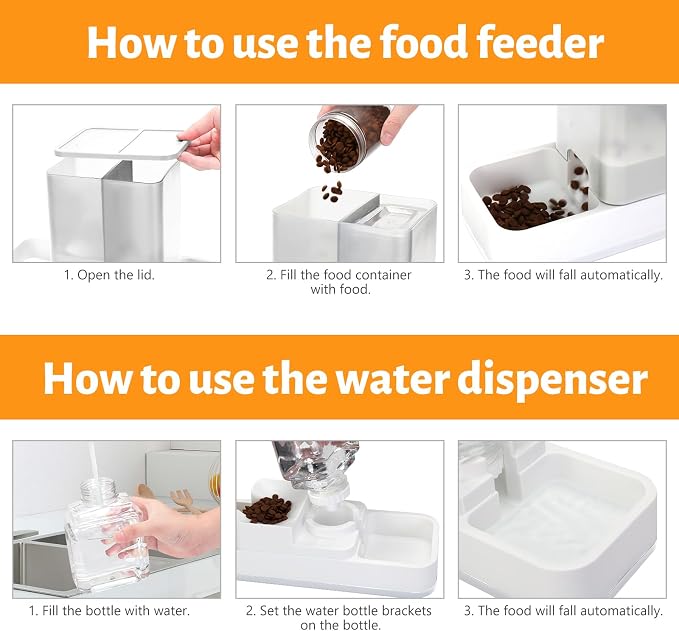 Yummy Sam Automatic Small Pet Feeder and Water Dispenser, 2 in 1 Gravity Cat Auto Pet Feeder and Waterer Set Feeder Dish for Small Medium Pets Dog Puppy Kitten (White)