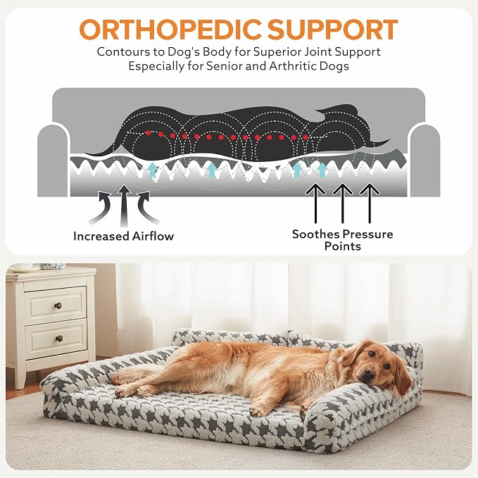 Orthopedic Dog Beds for Medium Dogs Washable, Detachable Side Bolster and Pillow, Medium Dog Sofa with Memory Foam, with Removable Cover and Non-Slip Bottom, Grey