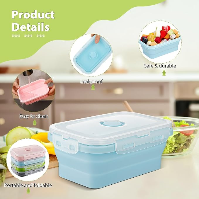 Mifoci Set of 8 Silicone Collapsible Bowls for Camping with Vent Lid Silicone Storage Containers for Food Meal Preparation Square Bowl Microwave Freezer Dishwasher Safe(Morandi Color,17 Oz/ 500 ml)