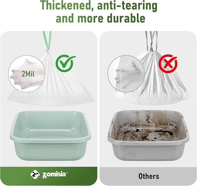 ZOMISIA Cat Litter Box Liner XL - 15 Count 47" x 24" Jumbo Litter Bags with Drawstring, Extra Thick Kitty Litter Pan Liners Tear Resistant Heavy Duty, Easy Clean up for Litter Tray, Unscented
