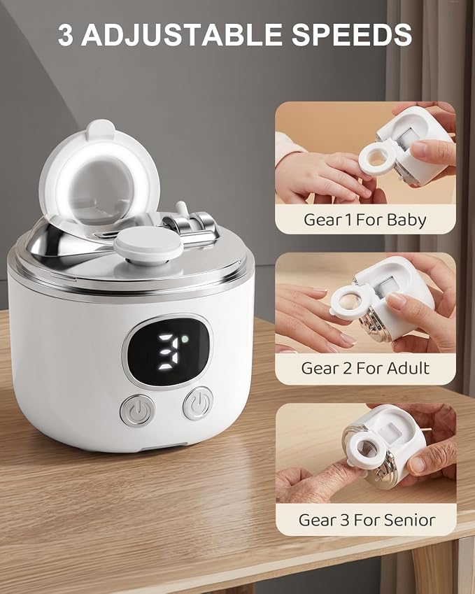 2026 New Electric Nail Clipper, Lictin 3 in 1 Rechargeable Nail Trimmer Set with LED Light & Slanted Nail Clipper & Magnifier Assistance, Safety Finger Toenail Clippers for Baby, Kids, Seniors, Adults