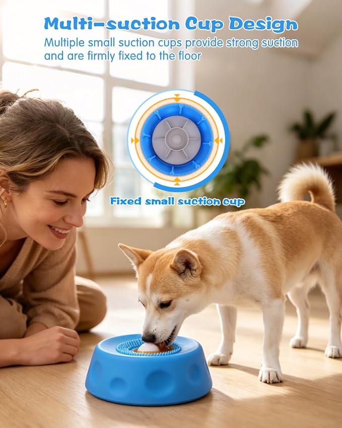 Slow Feeder Dog Bowl with Rolling Ball, Interactive Lick Bowl for Dogs & Cats, Anti-Slip Silicone Lick Mat for Liquid Treat, Wet Food, Bone Broth, Enrichment Toy for Small Medium Large Dogs