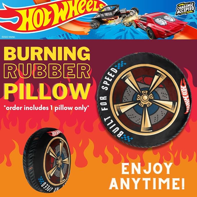Hot Wheels Racing Tire Plush Decorative Pillow – Kids Bedroom Decor Cushion, 14 inch, (Officially Licensed Product) By Franco