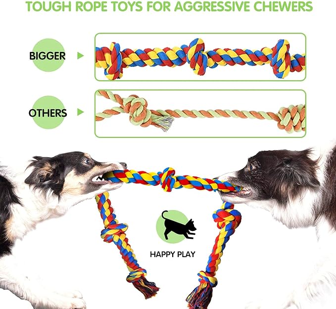 SHARLOVY XL Dog Chew Toys for Aggressive Chewers, Tough Dog Toys for Aggressive Chewers Large Breed, 5 Knots Indestructible Dog Toys,Dog Balls for Large Dogs Set of 15