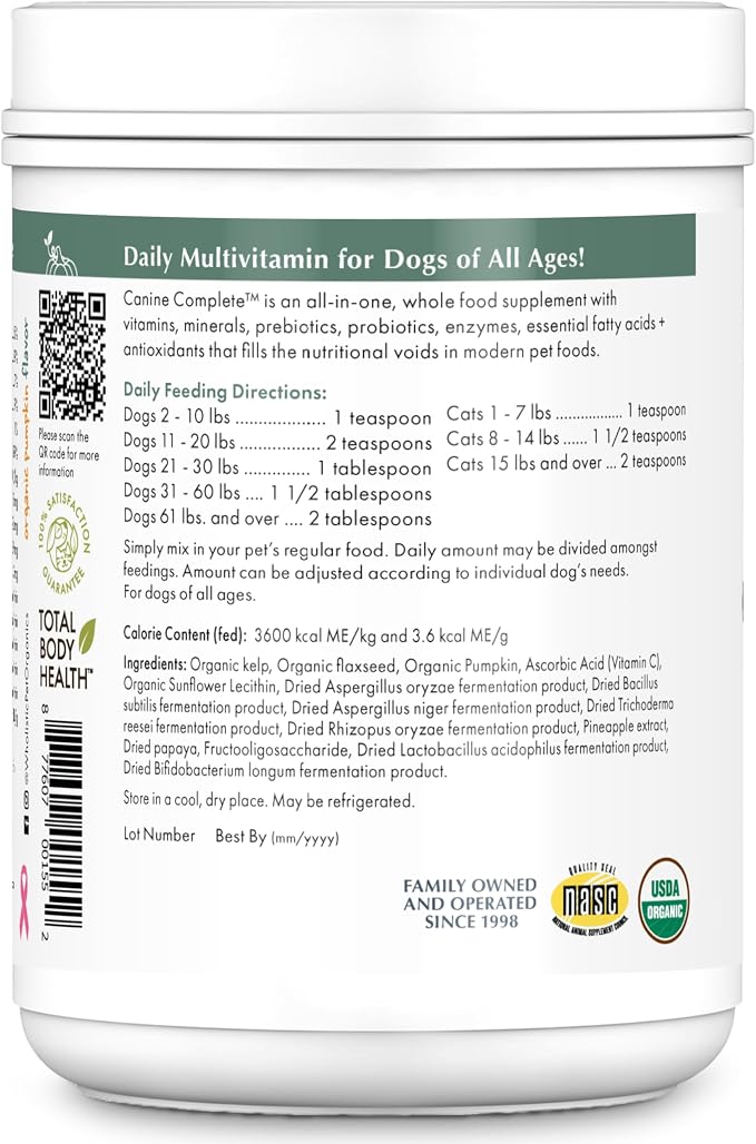 Wholistic Pet Organics Canine Complete - Dog Multivitamin Powder - 1 Lb - Daily Dog Vitamins and Supplements for Homemade Food - Immune System, Skin, Coat & Overall Health - All Breeds - 45 Scoops