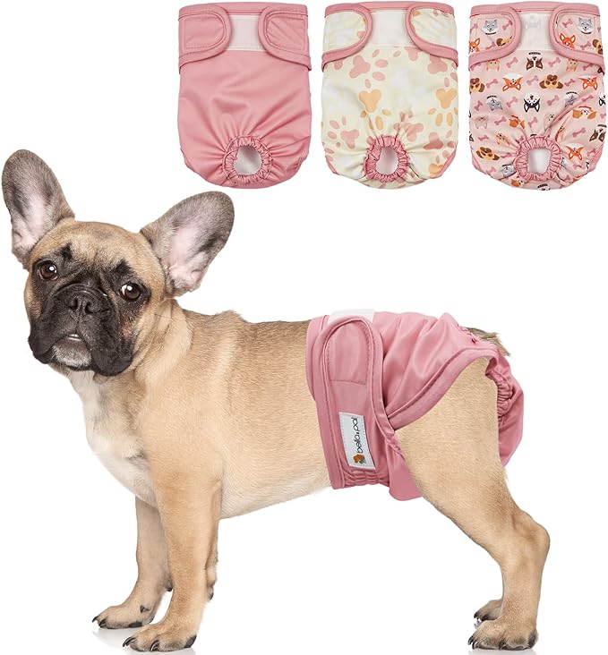 BELLA & PAL Washable Dog Diapers Female, 3 Pack Highly Absorbent Dog Diaper, Leak-Proof Diaper for Dog Female in Heat, Period, Incontinence, Excitement Pee (Pink Delight, M (14-19" Waist))