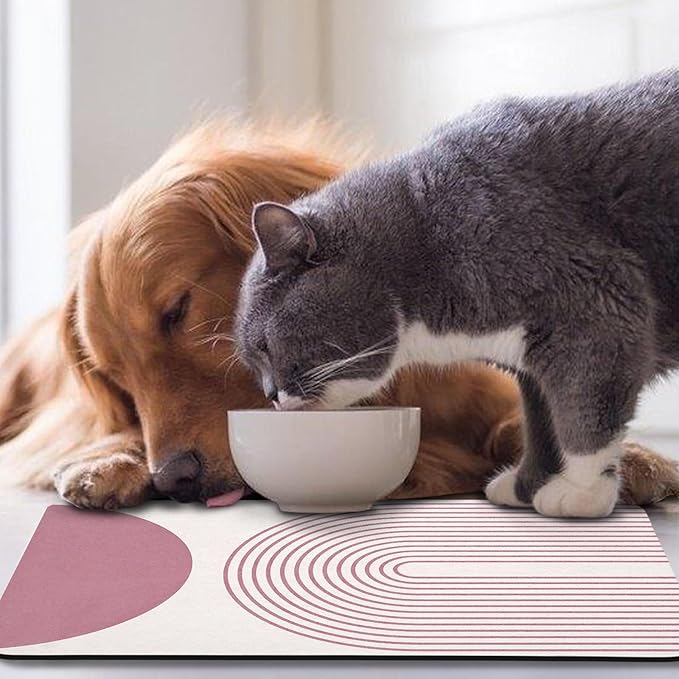 Dog Food Mats,Cat Absorbent Water Bowl Feeding Mats Pet Placemats for Food and Water Pink Bohemia 17 * 30 inch