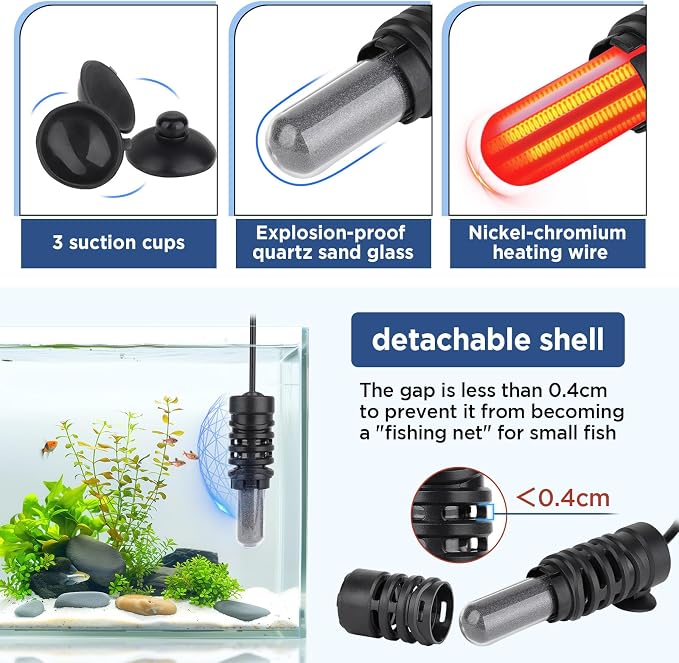 hygger Betta Aquarium Heater,25W/50W/100W/150W Removable Shell Submersible Fish Tank Heater with LED Digital Display,25W Suitable for 1-5 Gallon Freshwater and Saltwater Fish Tank