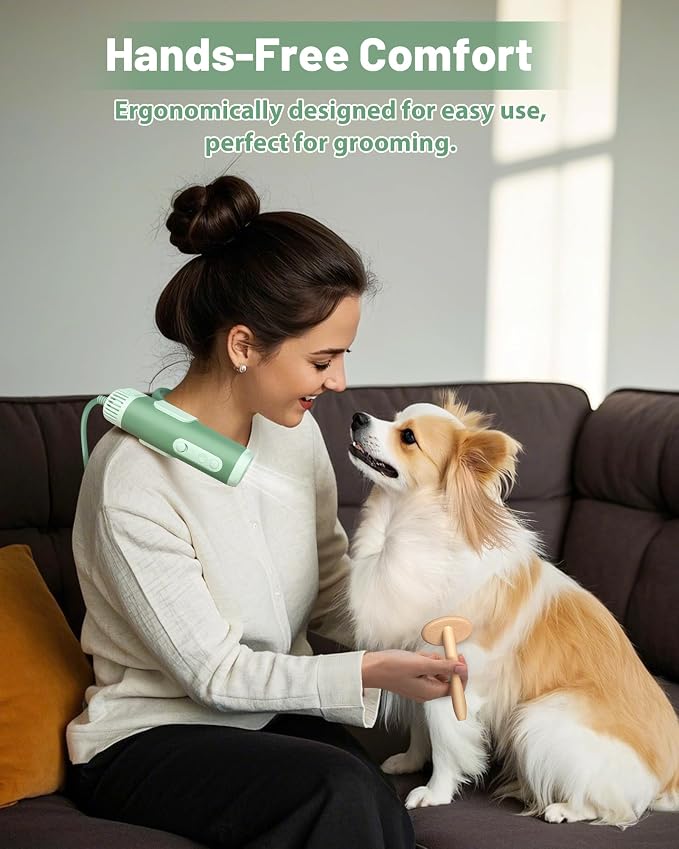 Hands-Free Dog Hair Dryer – Low Noise Pet Grooming Blower for Small & Medium Dogs Cats, Fast Drying, Adjustable Heat & Speed, Portable (Gray)