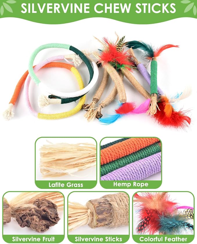 TINDTOP Cat Chew Toys, Silvervine Chew Sticks with 2 Pack Chew Ropes | for Kittens Teeth Cleaning, Increase Appetite, Aggressive Chewers Cat Dental Toy