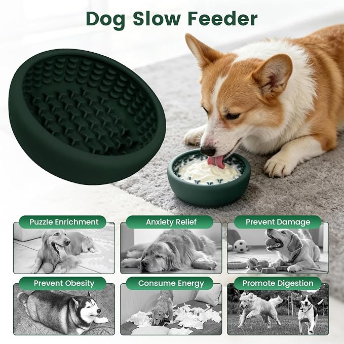 Dog Slow Feeder Licking Bowl,Anxiety Relief Treat Dispenser, Non-Slip Anti-chocking Pet Dish, Interactive Puzzle Toy for Small Medium Breed,Freezable BPA Free Silicone Dishwasher Safe