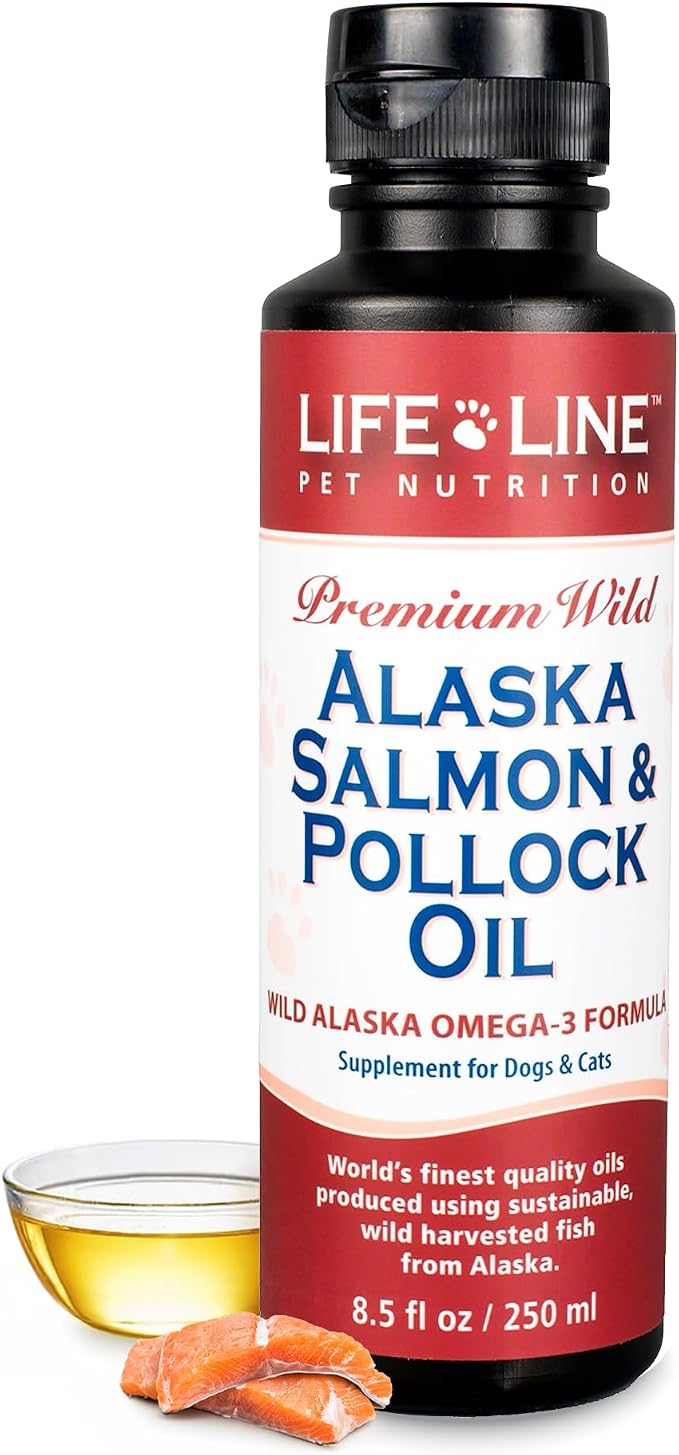 Lifeline Wild Alaskan Salmon Pollock for Dogs & Cats | Omega-3 DHA for Brain, Eye & Heart Health | Balanced Diet | EPA Supplement Promotes Healthy Fur | Anti-Inflammatory - 8.5 Oz