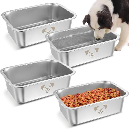 Sweetude 4 Pcs Stainless Steel Dog Bowls Bulk High Capacity Metal Dogs Food and Water Bowls for Large Dogs Pets(Silver,1.25 Gallon)