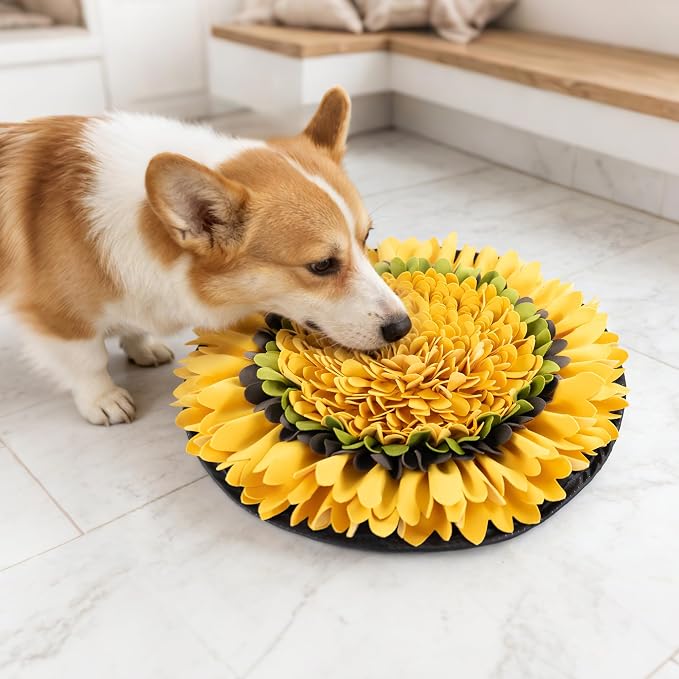 Snuffle Mat for Dogs 18" x 18" Adjustable Slow Feeder Mat Interactive Enrichment Puzzle Toys for Small Medium Dogs Nosework Training for Boredom Encourages Natural Foraging Skills (Yellow)