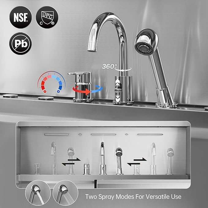 POLIMO Dog Washing Station with Built-in Pet Dryer and LED Display 61" (Left Ramp), 304 Stainless Steel Dog Bathtub for Large Medium Small Dogs, Wash and Dry Grooming Tub with Faucet, Storage Drawer