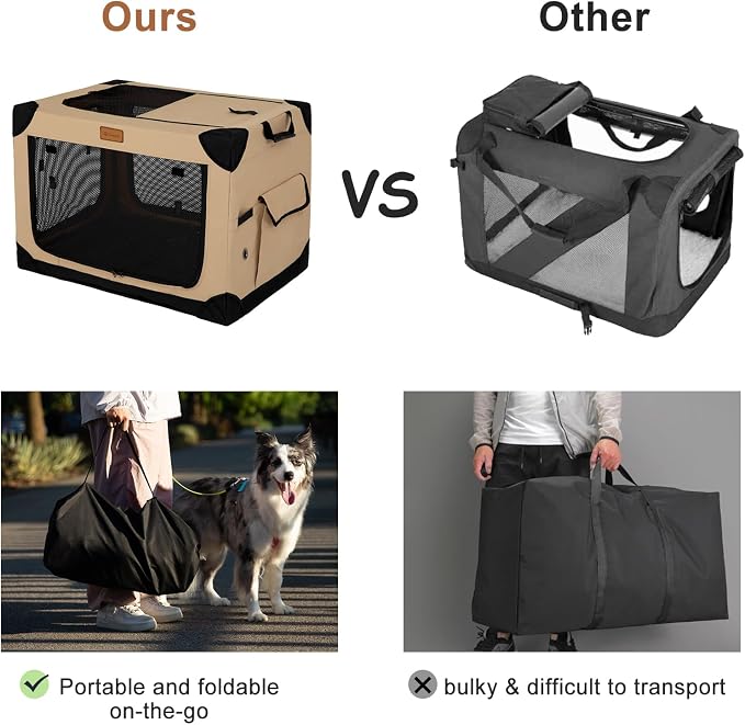 Garnpet Soft Dog Crate for Large Dogs, 4-Door Foldable Collapsible Dog Crate with Soft Sides, Indoor & Outdoor Travel Dog Kennel, Dark Grey