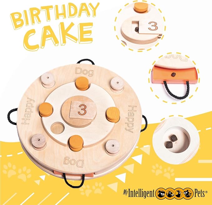 Birthday Cake Interactive Dog Puzzle Toy Level 4-21 Treat Compartments, Adjustable Difficulty - Mental Stimulation, Enrichment Game for Smart Dogs