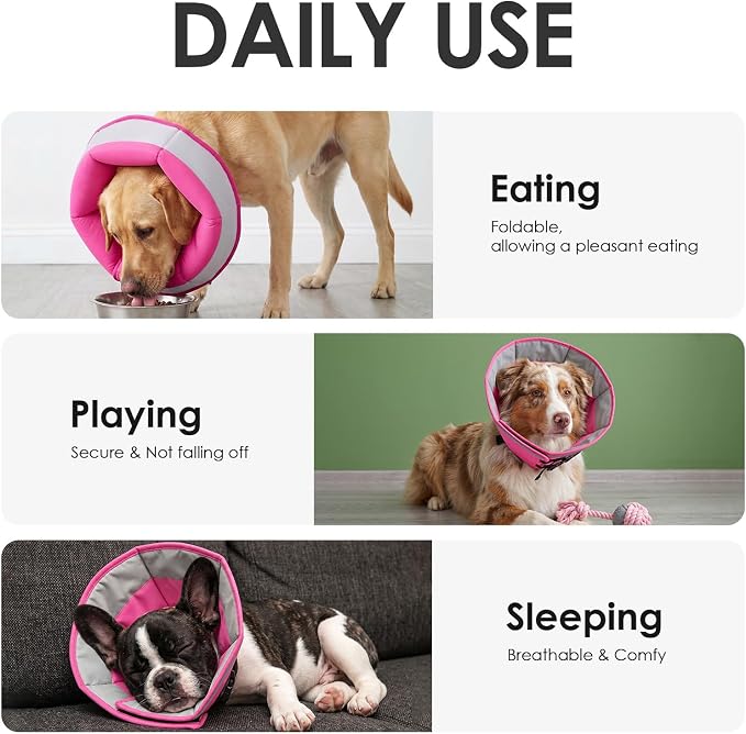 AOFITEE Dog Cone Collar, Adjustable Dog Cones Alternative for Large Dogs After Surgery with Buckle, Soft Pet Cone for Dogs to Stop Licking, Neuter Elizabethan Cones for Wound Healing(PinkGrey,X-Large)