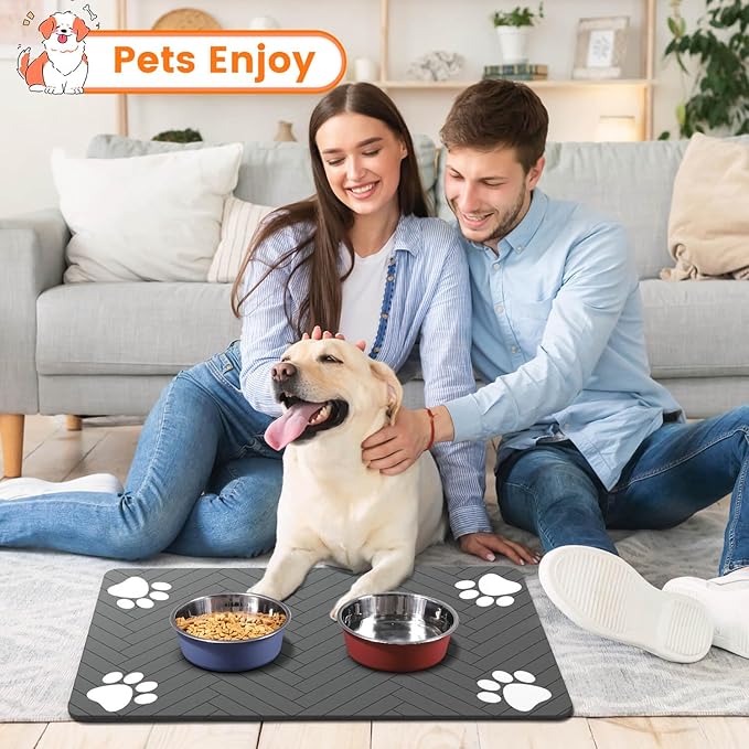 Pet Feeding Mat-Absorbent Pet Placemat for Food and Water Bowl, with Waterproof Rubber Backing, Quick Dry Water Dispenser Mat for Dog and Cat (27"x17", Blue)