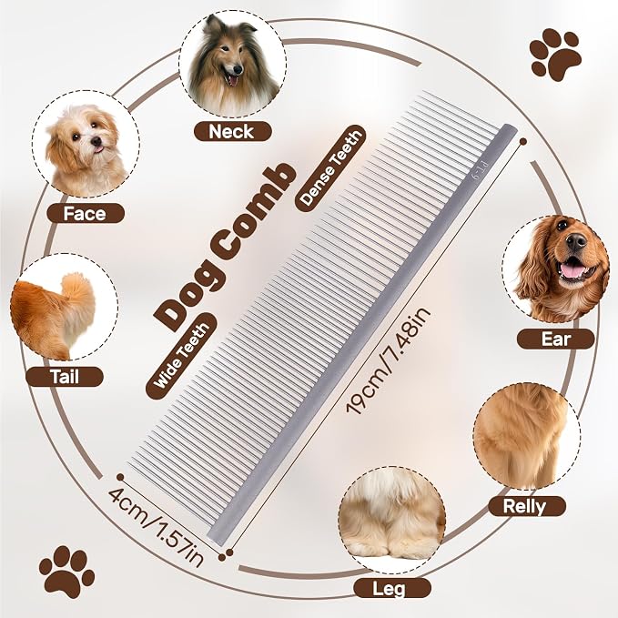 2PCS Slicker Brush for Dogs, Professional Pet Grooming Brush, 27mm Oval Stainless Steel Pin, Sparkle Glitter Handle, Anti-Static Round-Tipped Pins, Gentle Massage & Shedding Comb for Long Haired Dogs