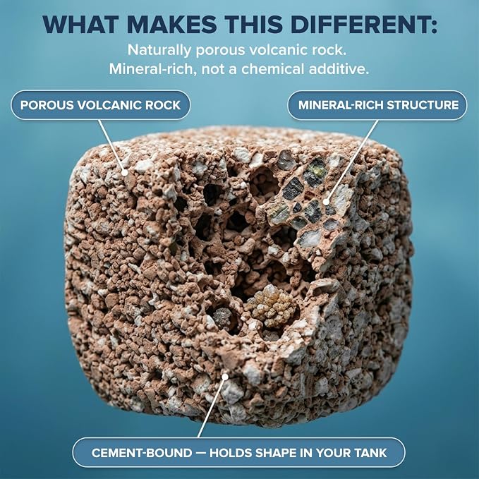 EcoBio-Block Natural Volcanic Rock for Aquarium Water Clarity & Balance — Low-Maintenance Alternative to Weekly Additives — for Freshwater Fish, Turtles, Shrimp & Frogs (Medium 2-Pack, 15-40 gal ea.)