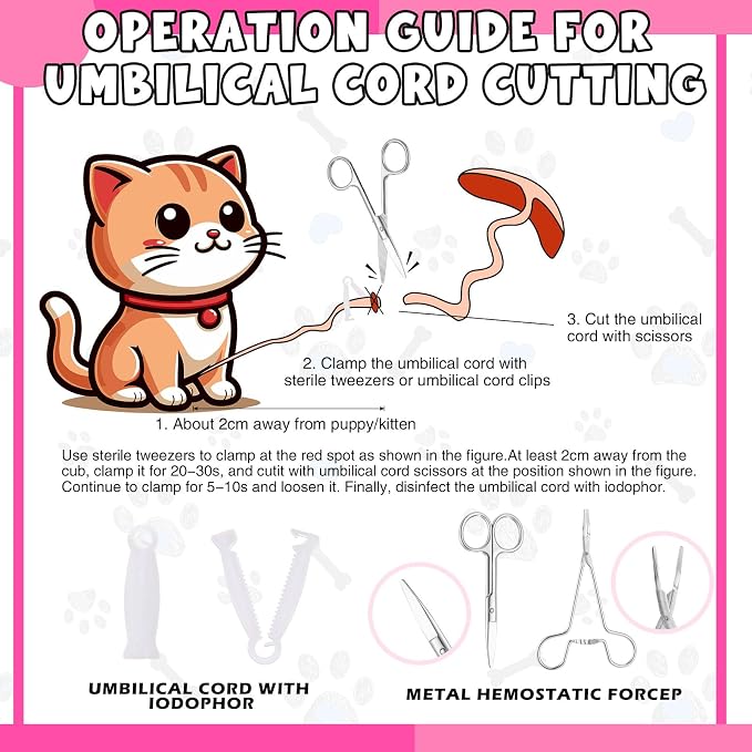 45 Pcs Puppy Dog Kitten Whelping Supplies Starter Kit for Birth Include Pet Playpen Whelping Collar Cord Clamp Bulb Aspirator Syringe Bottle Scissor Glove Bag for New Born Pet Supplies