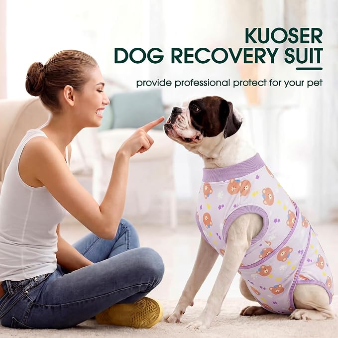 Kuoser Dog Surgery Recovery Suit, Soft Breathable Dog Recovery Suit for Female Spay Male Nueuter, Anti Licking Puppy Onesie Pet Surgical Suit for Dogs Abdominal Wounds Skin Disease, Bear S